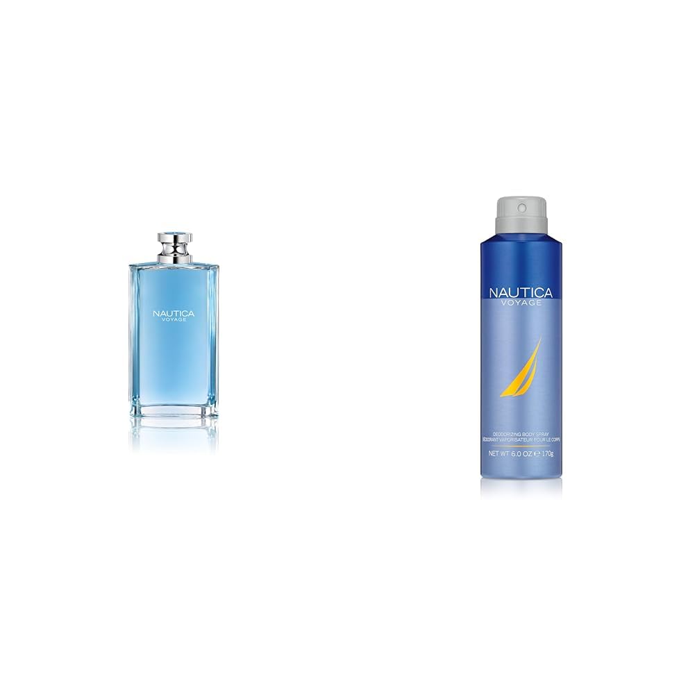 Nautica Voyage Eau de Toilette for Men, 6.7 Fl Ounce (Pack of 1) & Voyage Deodorizing Body Spray for Men - Fresh, Romantic, Fruity Scent