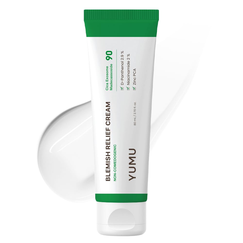 YUMU Cica Exosome Zinc Blemish Relief Cream, Face Moisturizer for Sensitive, Acne-Prone Skin, Lightweight, Breakouts, Barrier Repair, Hydration, Soothing, Oil-Free, Korean Skincare (80 ml/2.70 fl.oz.)