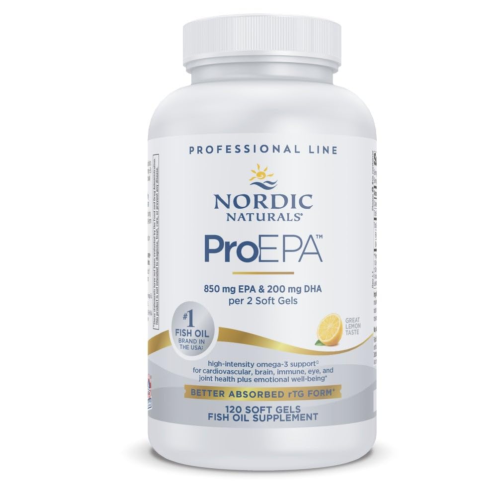 Nordic Naturals ProEPA, Lemon - 120 Soft Gels - 1210 mg Omega-3 - High-Intensity EPA Formula for Healthy Mood, Heart Health & Cellular Function - Non-GMO - 60 Servings