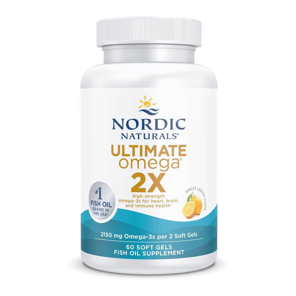 Nordic Naturals Ultimate Omega 2X, Lemon Flavor - 60 Soft Gels - 2150 mg Omega-3 - High-Potency Fish Oil with EPA & DHA - Promotes Brain & Heart Health - Non-GMO - 30 Servings
