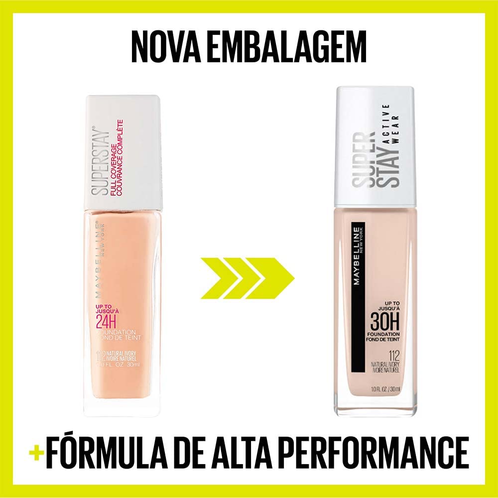 Maybelline Super Stay Full Coverage Liquid Foundation Active Wear Makeup, Up to 30Hr Wear, Transfer, Sweat & Water Resistant, Matte Finish, Natural Ivory, 1 Count