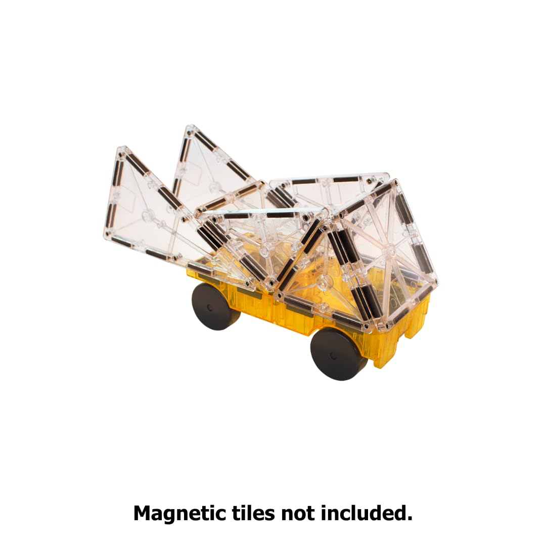 MAGNA-TILES Cars – Green & Yellow 2-Piece Magnetic Construction Set, The Original Magnetic Building Brand