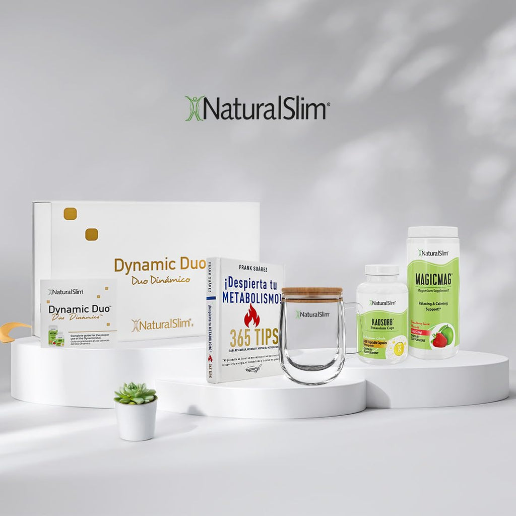 NaturalSlim Dynamic Duo Gift Set – Magnesium Powder, Potassium Capsules, Despierta tu Book, Double Glass Mug & Premium Gift Box | Educational Wellness Bundle Inspired by Frank Suárez