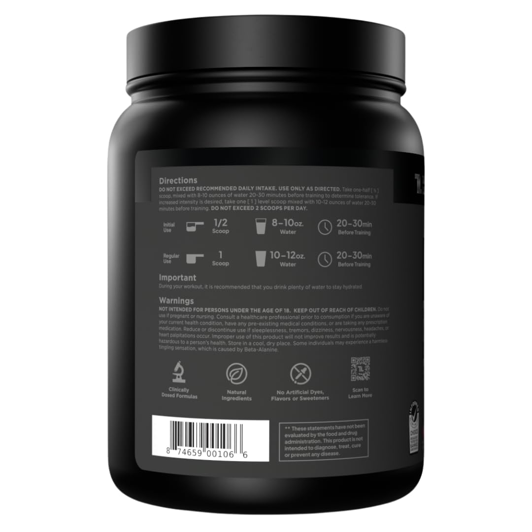 Transparent Labs Bulk Black Pre Workout - Clinically Dosed, Sugar Free Preworkout for Men and Women with Beta Alanine Powder, Citrulline Malate, & Caffeine - 30 Servings, Black Cherry
