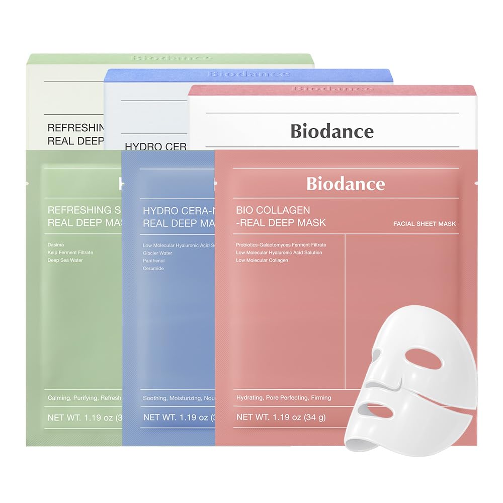 BIODANCE Triple Solution Trio: Bio Collagen & Ceramide Panthenol & Sea Kelp Real Deep Mask Set, Firming, Hydrating, Claming Kit, Korean Skin Care,Skin Care Set