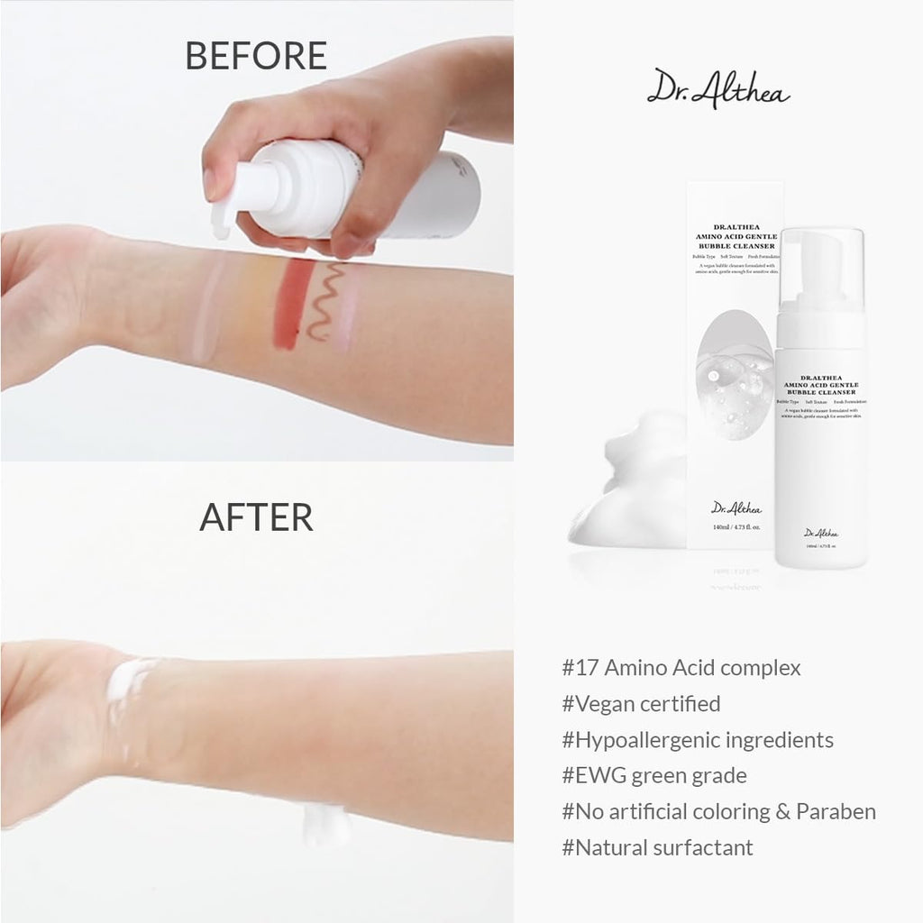 Dr.Althea Amino Acid Gentle Bubble Cleanser | Foam Cleanser | Daily Gentle Face Wash for Sensitive Skin | Vegan Korean Skin Care | 4.73 fl oz