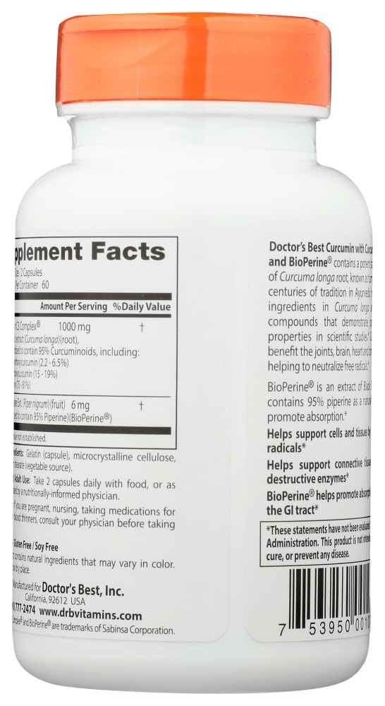 Doctor's Best Curcumin C3 Complex with BioPerine Capsules, 500 mg, 120 Count