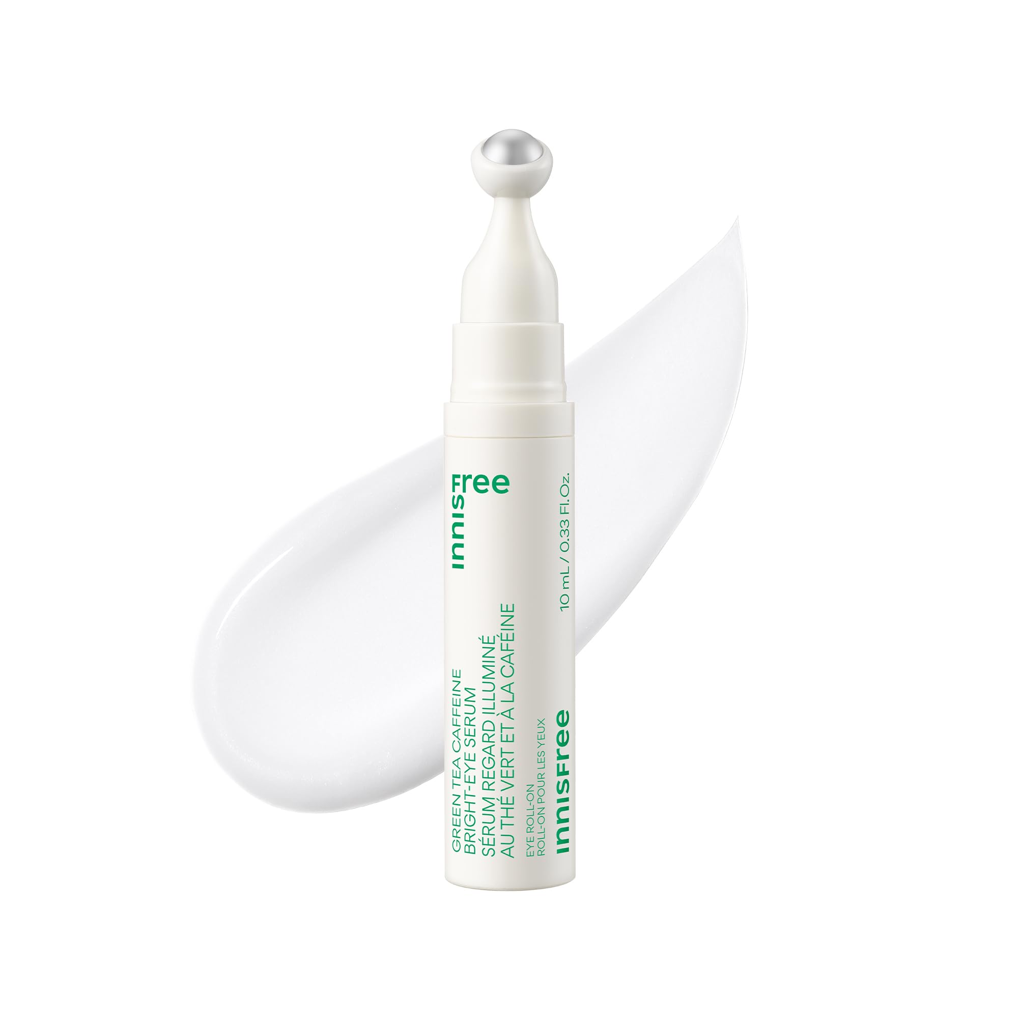 innisfree Green Tea Caffeine Depuffing Eye Serum Roll-On with Niacinamide & Hyaluronic Acid, Cooling Korean Under Eye Roller for Puffiness, Dark Circles, Brightening & Hydration