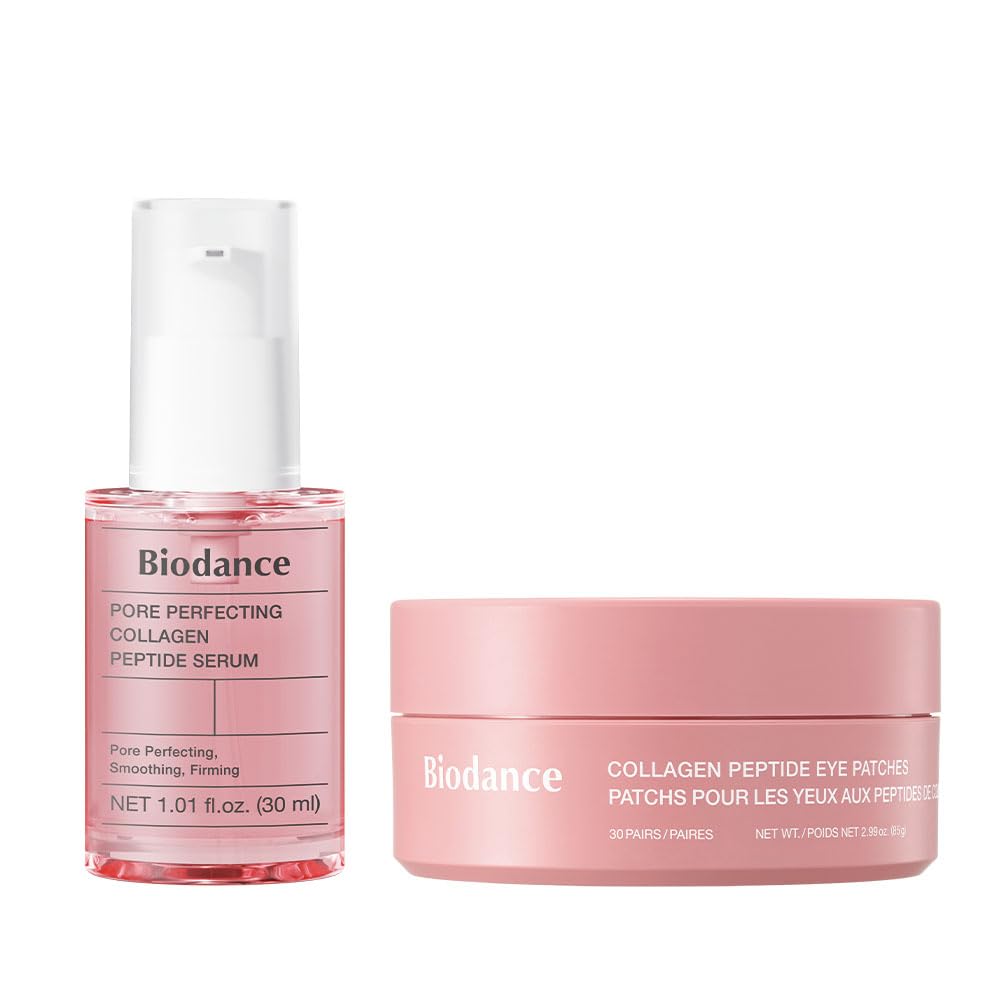 BIODANCE Collagen Boosting Set: Collagen Peptide Serum & Eye Patches, Plumping, Anti Wrinkle Set, Quick Morning Routine for Puffy Eyes, Smile Lines, Glass Skin Base, Skin Care Gift Set