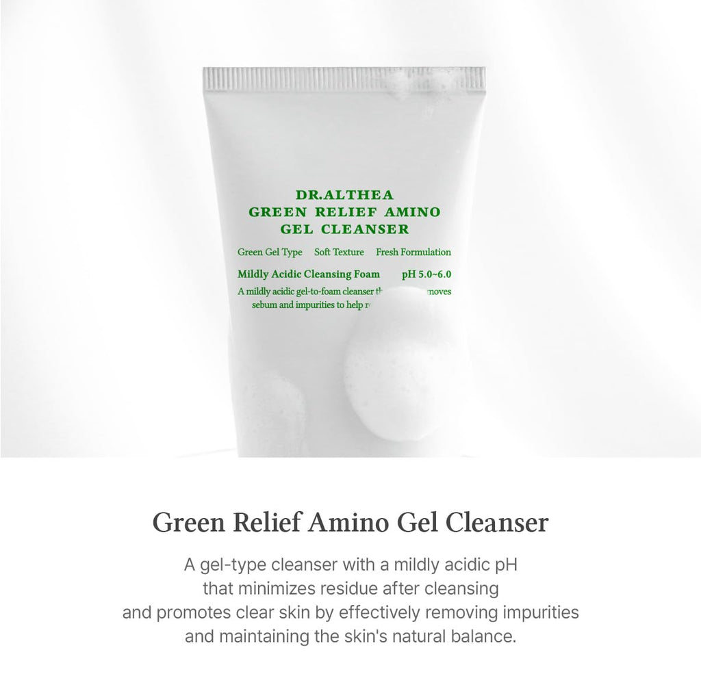 Dr.Althea Green Relief Amino Gel Cleanser, 3.38 Fl Oz, Korean Skin Care