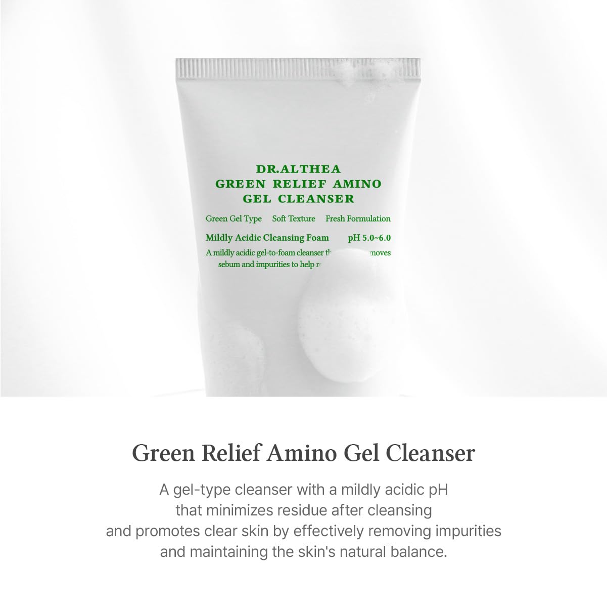 Dr.Althea Green Relief Amino Gel Cleanser, 3.38 Fl Oz, Korean Skin Care