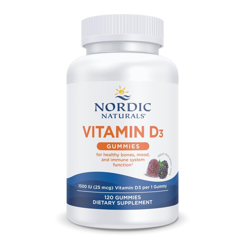 Nordic Naturals Vitamin D3 Gummies, Wild Berry - 120 Gummies - 1000 IU Vitamin D3, 1.4 mg Iron - Great Taste - Healthy Bones, Mood & Immune System Function - Non-GMO - 120 Servings