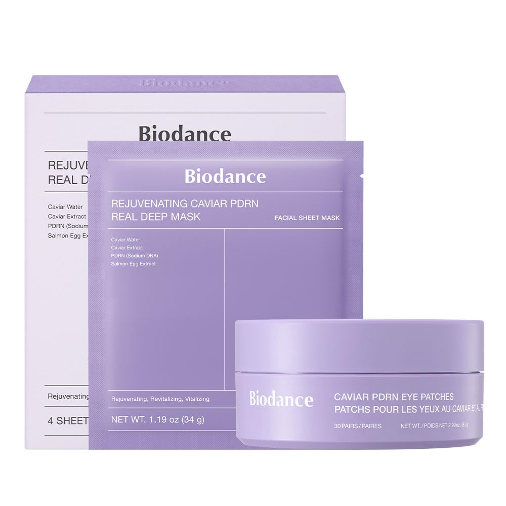 BIODANCE Caviar PDRN Firming & Depuffing Set: Real Deep Mask & Eye Patches Bundle, Under Eye Bags & Puffy Eyes Care, Korean Skincare Routine for Vitality, Glass Skin Gift Set
