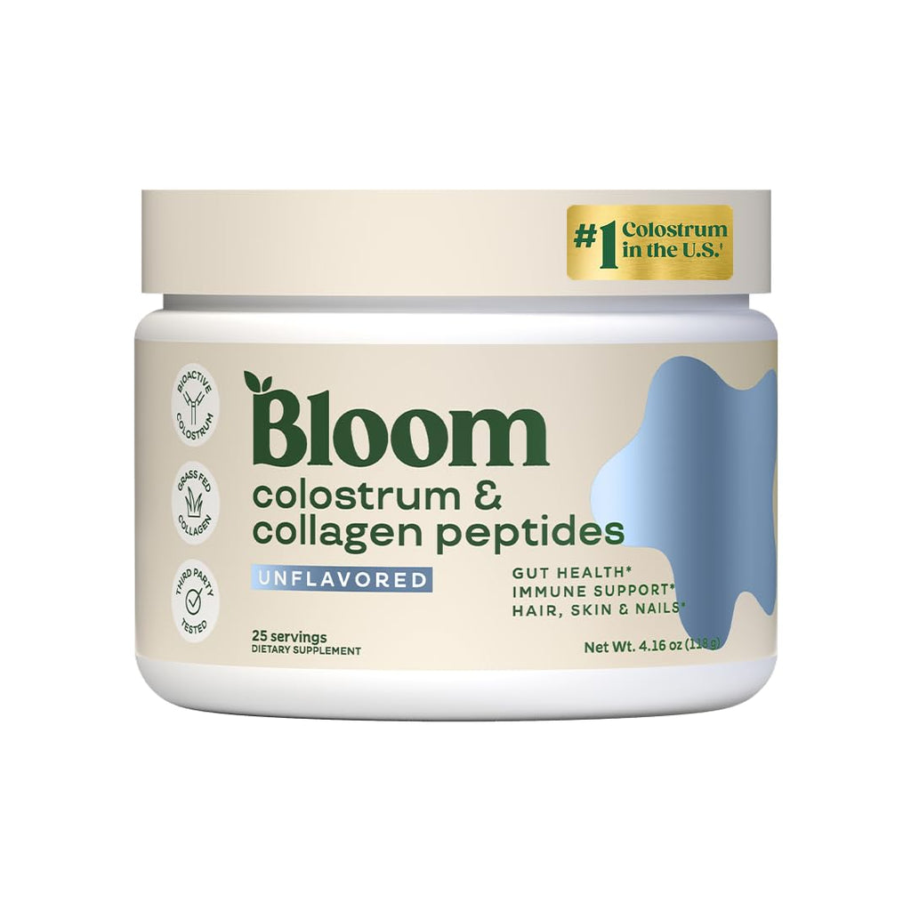 Bloom Nutrition Bovine Colostrum Powder with Vitamin B-12 for Gut Health, Immune Support, Hair Growth & Beauty Supplement | Unflavored, 25 Servings