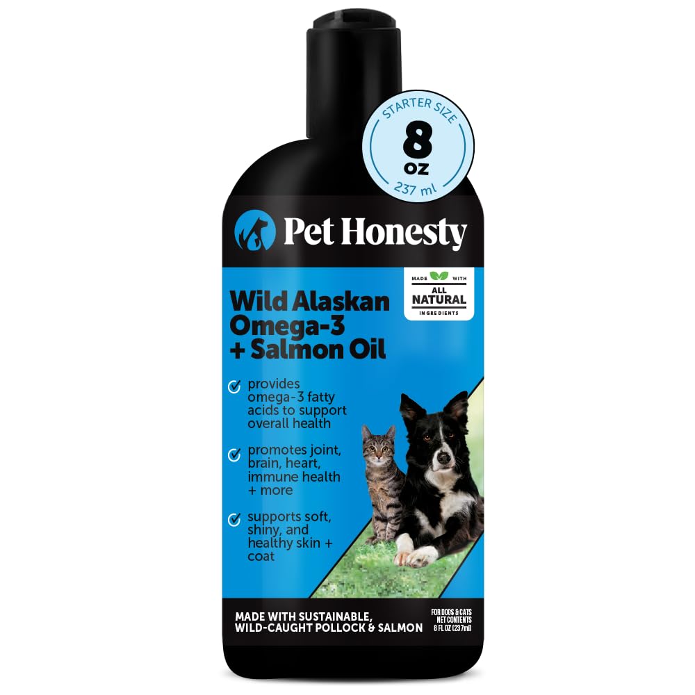 Wild Alaskan Salmon Oil for Dogs + Cats - 100% Pure Natural Omega 3 Fish Oil Supplement for Pet Skin, Coat Health, Allergy Itch Relief, EPA DHA Fatty Acids for Dog Joint Support, Heart Wellness (8 oz)