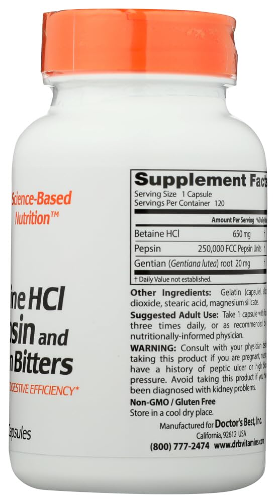 Doctor's Best, Betaine HCL Pepsin & Gentian Bitters