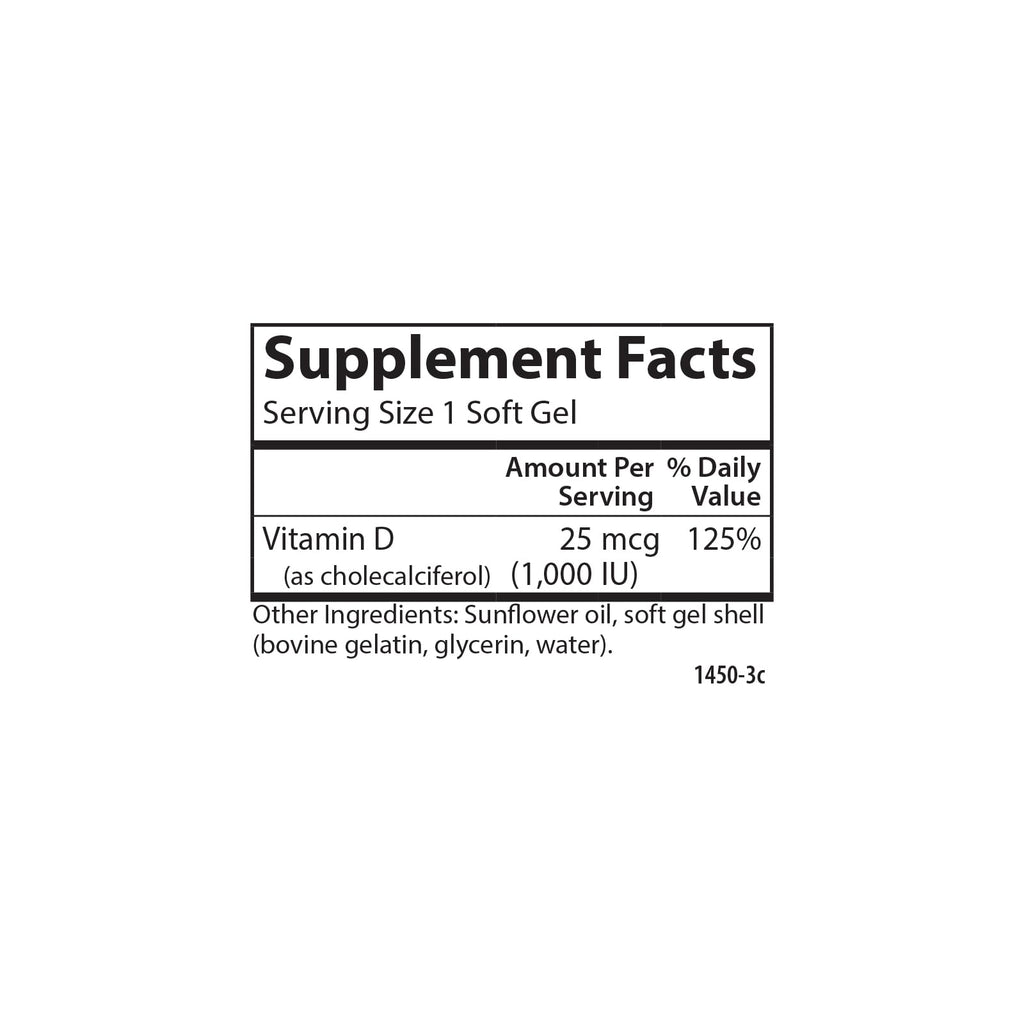 Carlson Vitamin D3, 1000 IU (25 mcg), Bone Health, 60 Softgels
