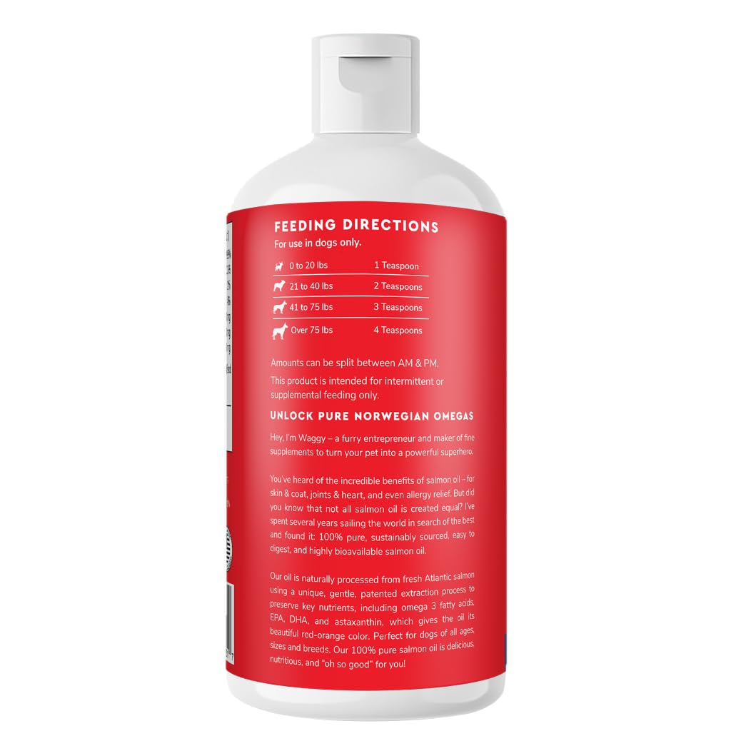 Premium Salmon Oil for Dogs – Pure Norwegian Salmon Oil High in Omega 3 EPA & DHA -Powerful Fish Oil for Dogs Skin & Coat, Hip & Joints, Allergies & Itchy Skin – Omega 3 Fish Oil for Dogs-8oz Liquid