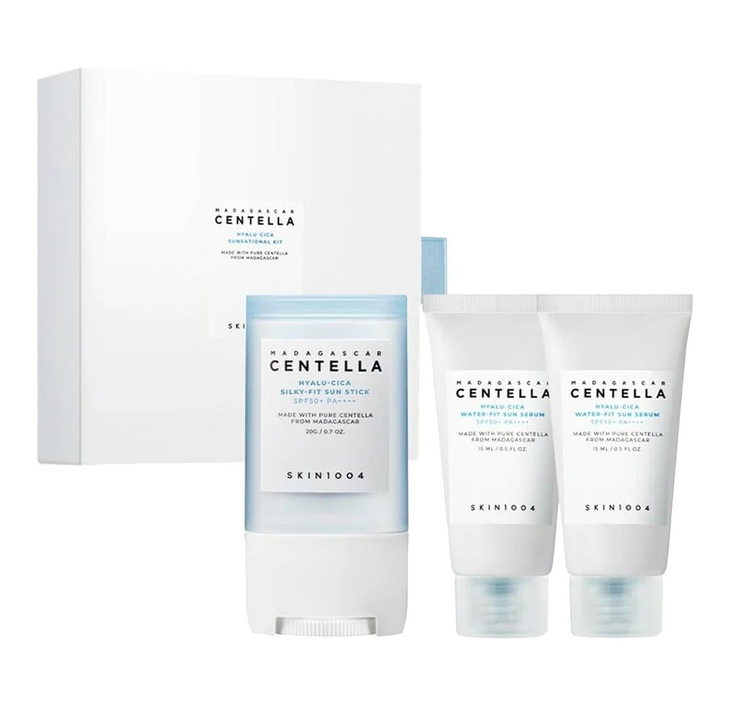 SKIN1004 SKIN 1004 - Hyalu Cica Sunsational Kit. Madagascar Centella Hyalu-Cica Silky-Fit Sun Stick X1 and Madagascar Centella Hyalu-Cica Water-Fit Sun Serum Mini X2 korean gift set