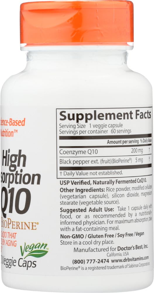 Doctor's Best High Absorption CoQ10 Vegetable Capsules, 200 mg, 60 Count