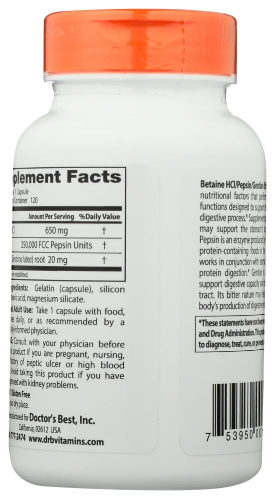 Doctor's Best, Betaine HCL Pepsin & Gentian Bitters