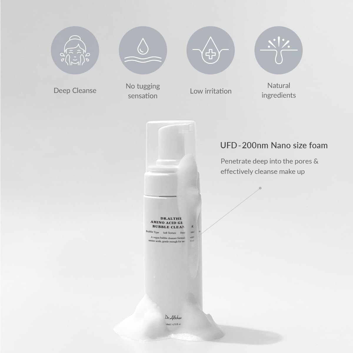 Dr.Althea Amino Acid Gentle Bubble Cleanser | Foam Cleanser | Daily Gentle Face Wash for Sensitive Skin | Vegan Korean Skin Care | 4.73 fl oz