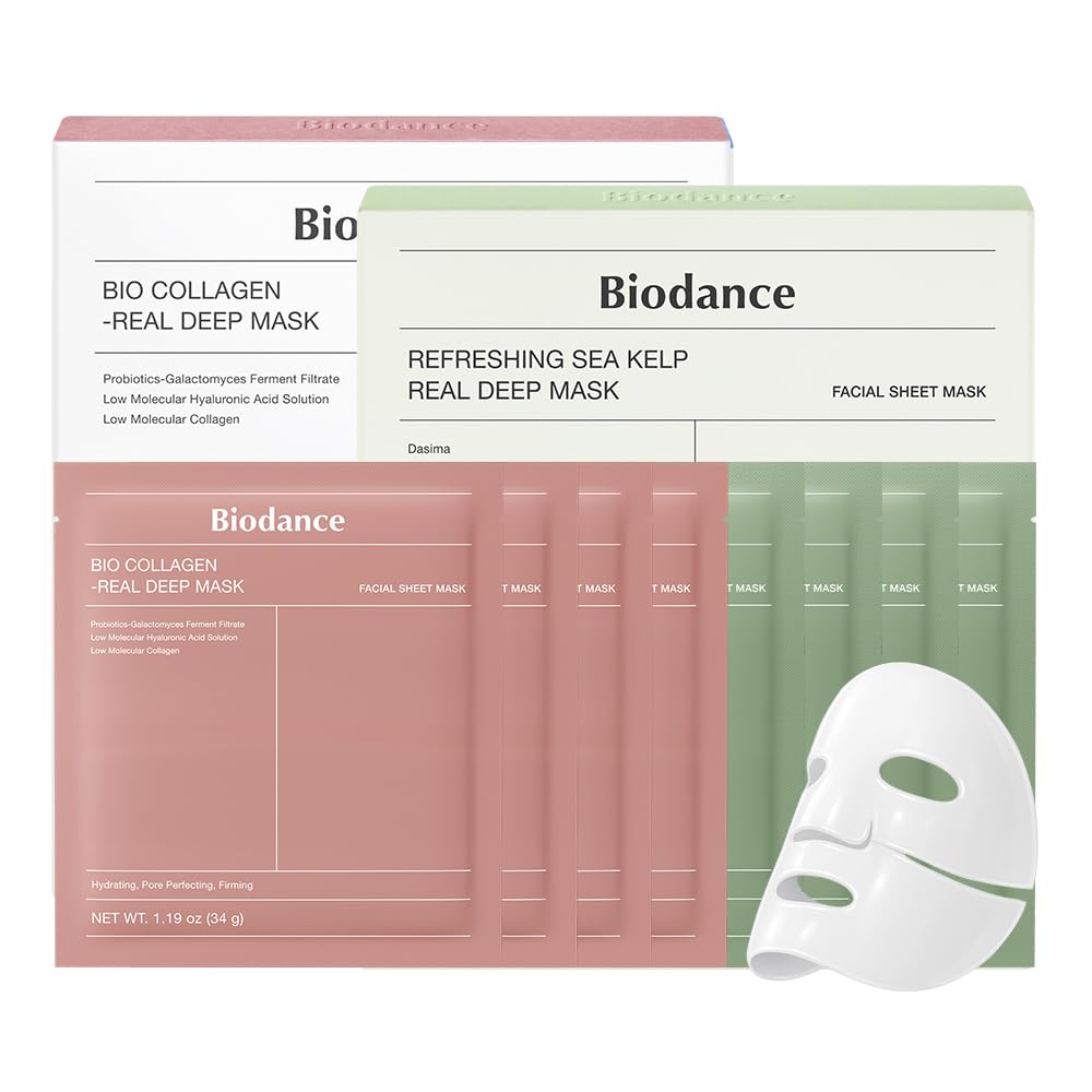 BIODANCE Clear Glow Mask Duo: Bio Collagen & Sea Kelp Real Deep Mask, Gel Face Mask Set for Glass Skin, Pluming, Calming, Korean Skincare Set, Korean Skin Care, Facial Mask Set