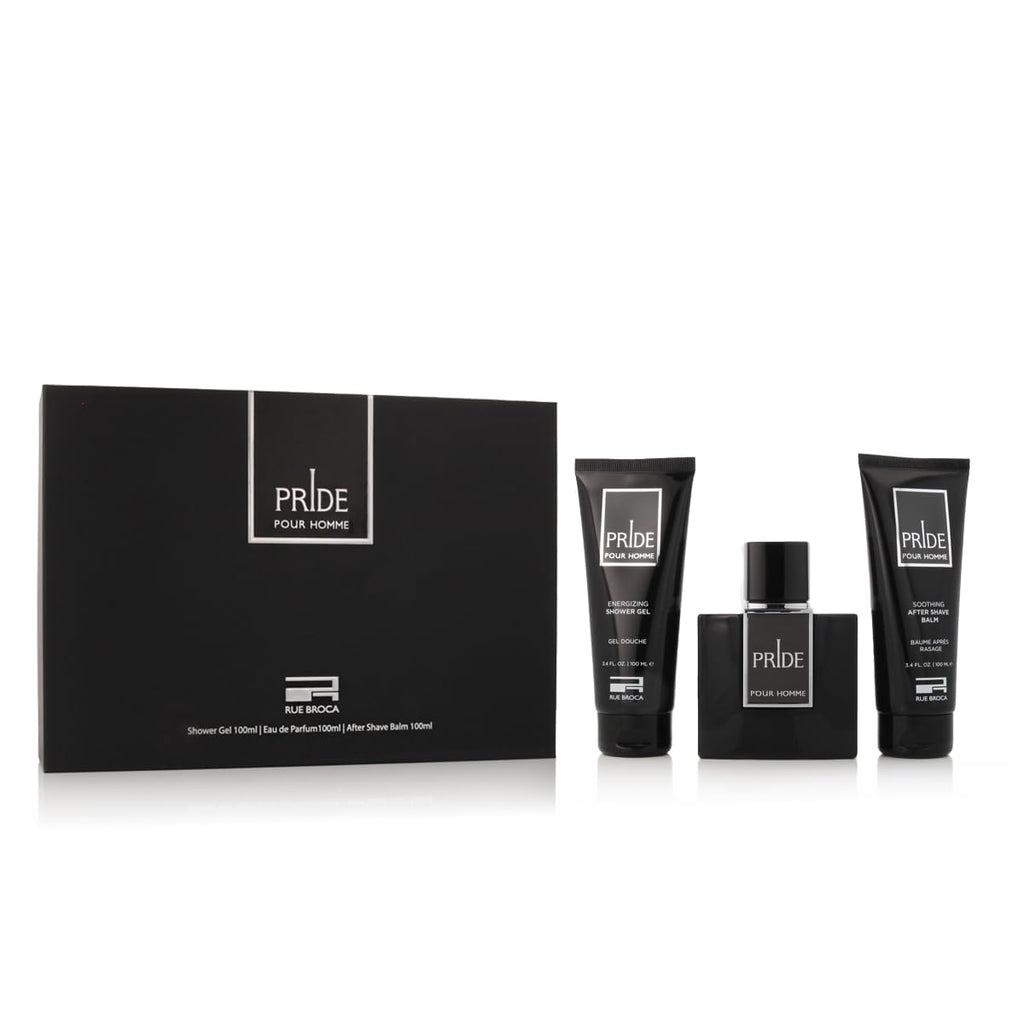 AFNAN Rue Broca Pride Homme 3-Piece Set (Eau de Parfum + Shave Balm + Shower Gel), 3.4 ounce each