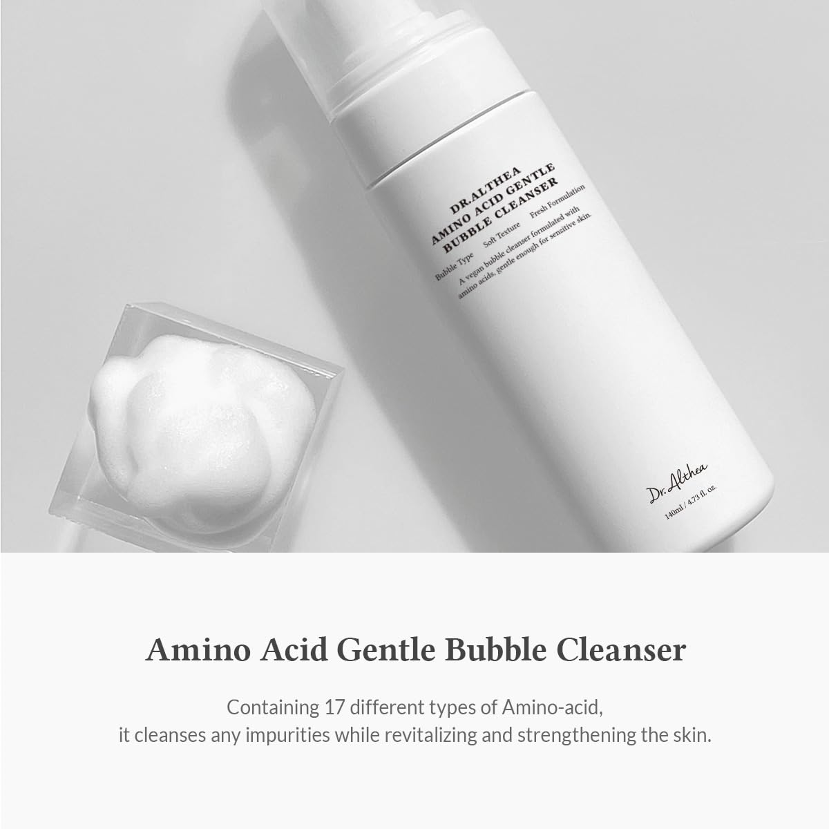 Dr.Althea Amino Acid Gentle Bubble Cleanser | Foam Cleanser | Daily Gentle Face Wash for Sensitive Skin | Vegan Korean Skin Care | 4.73 fl oz