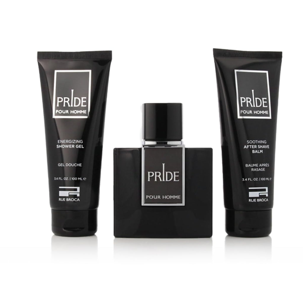 AFNAN Rue Broca Pride Homme 3-Piece Set (Eau de Parfum + Shave Balm + Shower Gel), 3.4 ounce each
