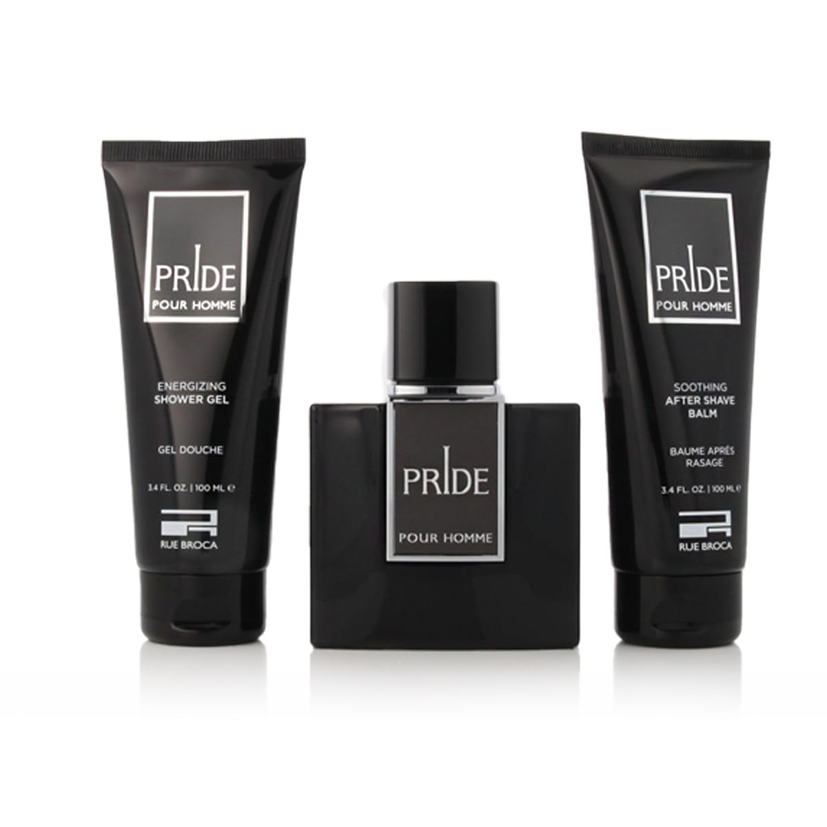 AFNAN Rue Broca Pride Homme 3-Piece Set (Eau de Parfum + Shave Balm + Shower Gel), 3.4 ounce each