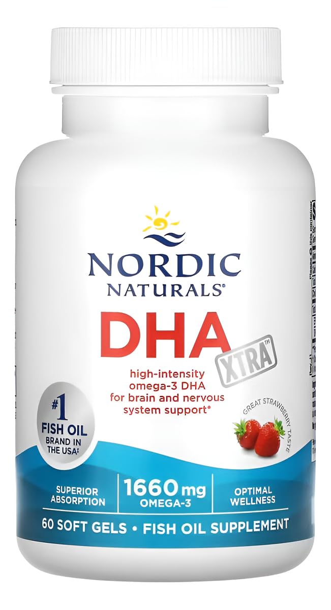 Nordic Naturals DHA Xtra, Strawberry - 60 Soft Gels - 1660 mg Omega-3 - High-Intensity DHA Formula for Brain & Nervous System Support - Non-GMO - 30 Servings