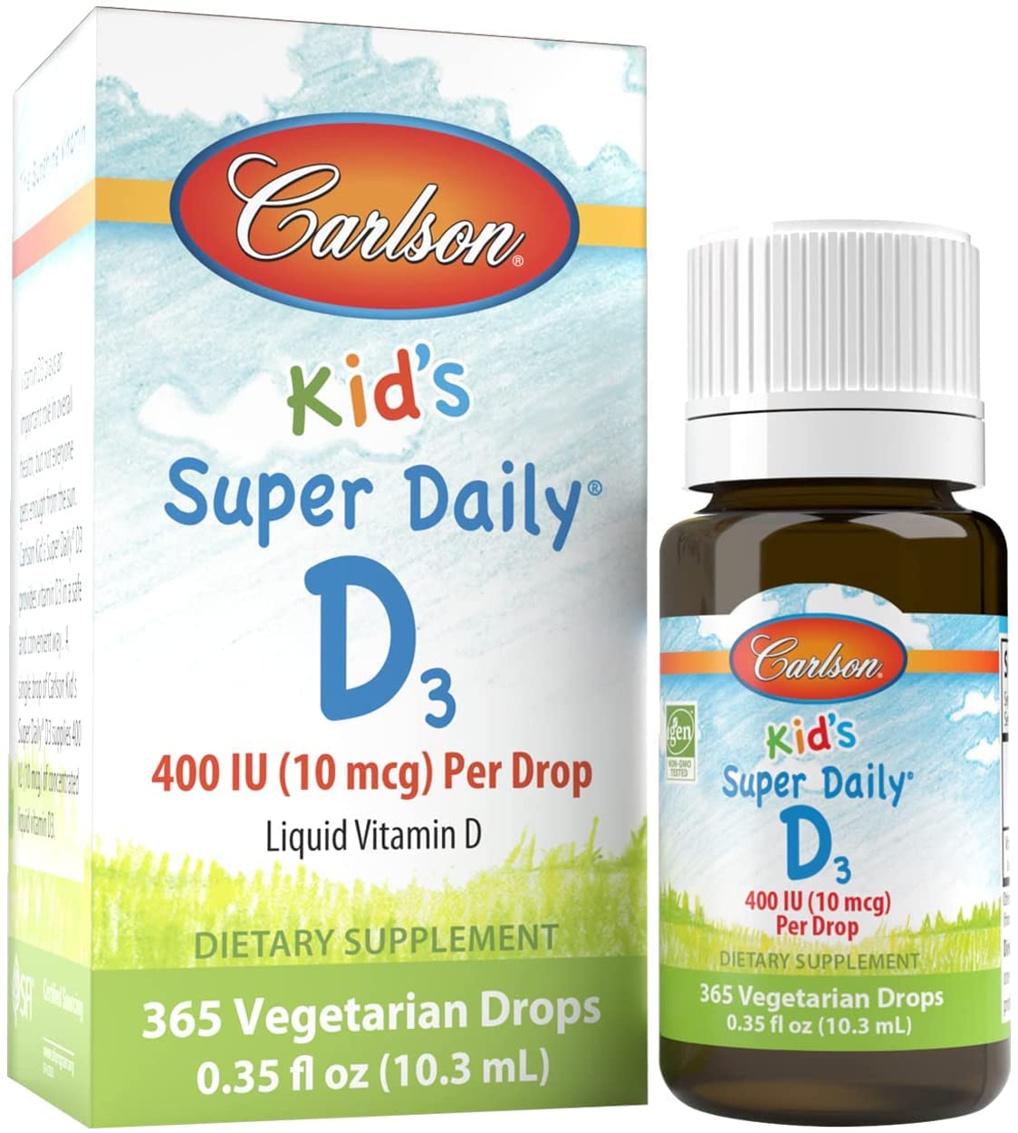 Carlson Kid's Super Daily D3, Kids Vitamin D Drops, 365 Drops (10.3 mL)