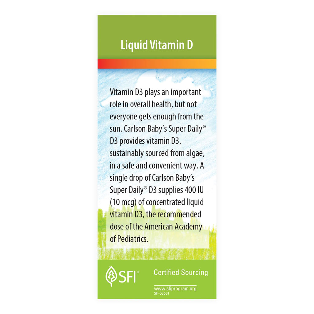 Carlson Baby's Plant-Based Super Daily D3, Unflavored, 90 Drops (2.54 mL)