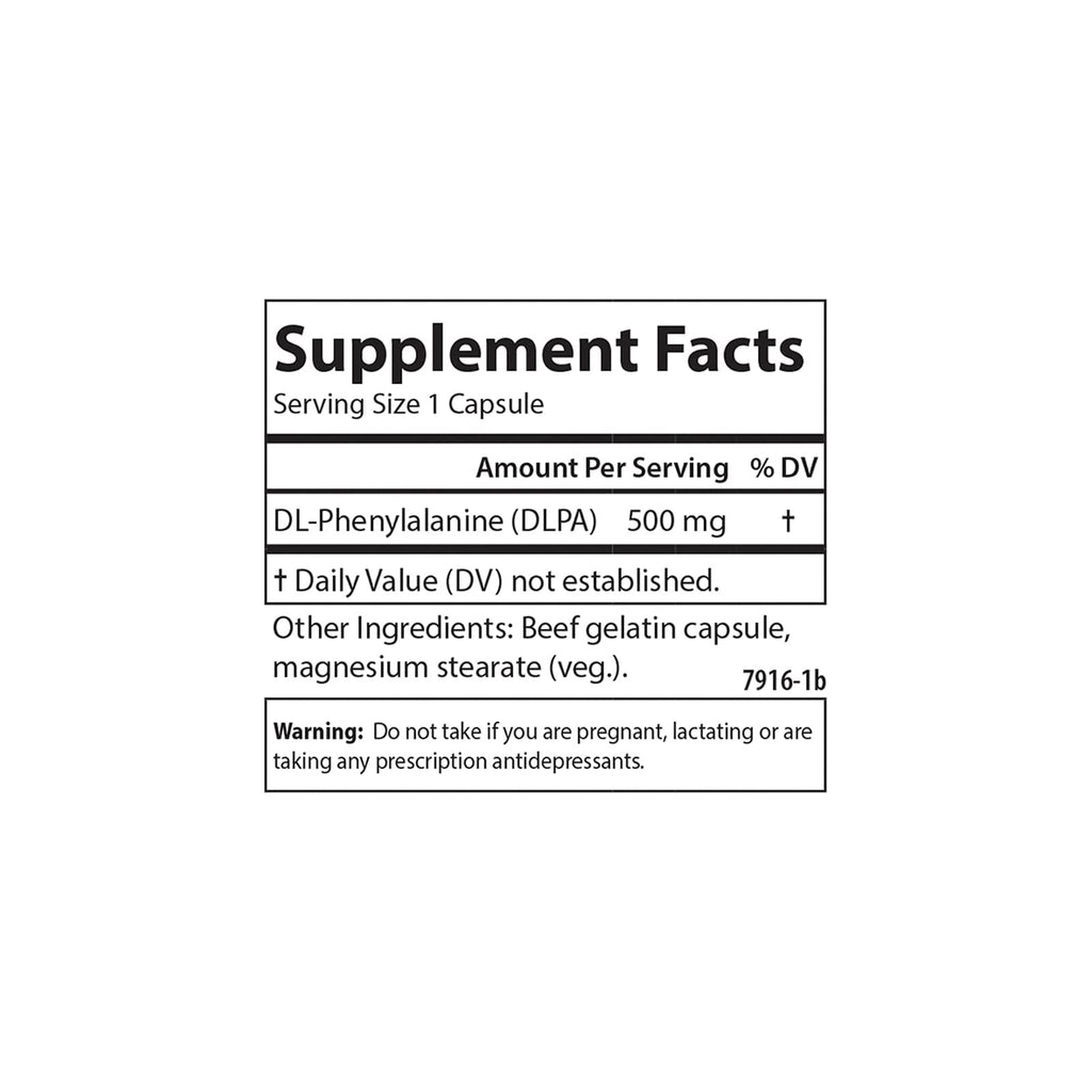 Carlson DLPA DL-Phenylalanine, 500 mg, Nerve Health, 60 Capsules