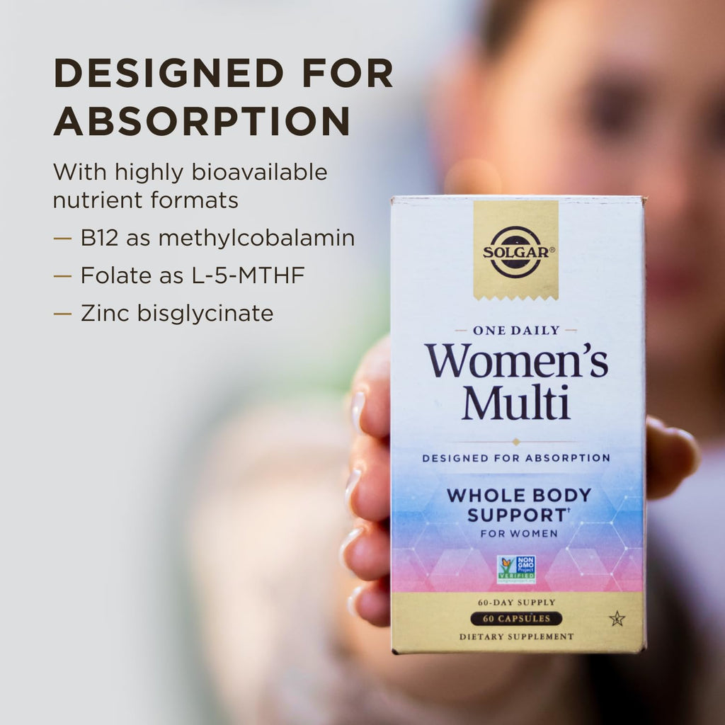 Solgar One Daily Women's Multi Whole Body Support Highly Absorbable Delayed Release Vitamin for Women, Supplement for Immune, Heart, Energy, Stress, Hair Skin Nails & Reproductive Health, 60 Servings
