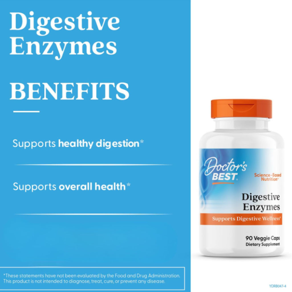 Doctor's Best Digestive Enzymes Supplement for Women & Men - Supports Gut Health, Digestion, & Overall Wellness, Formulated with Amylase, Super Enzyme Blend for Food Break Down, Non GMO - 90 Veg Caps