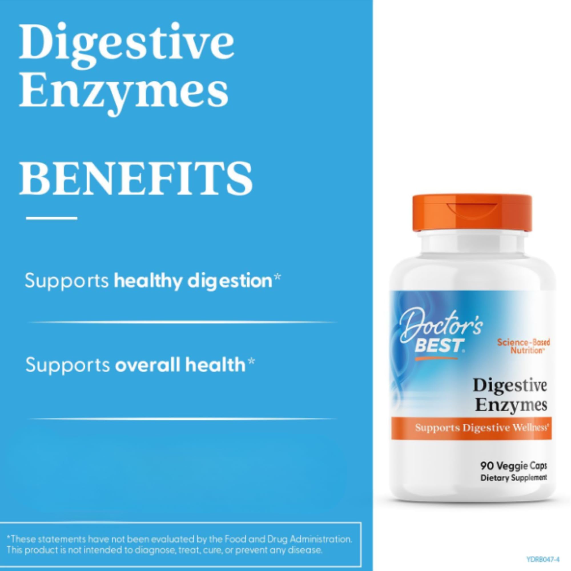 Doctor's Best Digestive Enzymes Supplement for Women & Men - Supports Gut Health, Digestion, & Overall Wellness, Formulated with Amylase, Super Enzyme Blend for Food Break Down, Non GMO - 90 Veg Caps