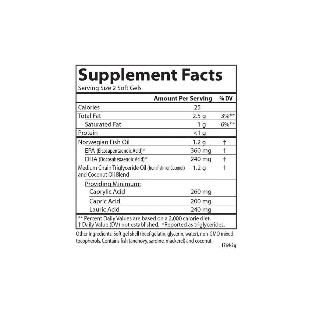 Carlson MCT & Omega-3, Keto-Friendly, Coconut Oil, 120 + 30 Softgels