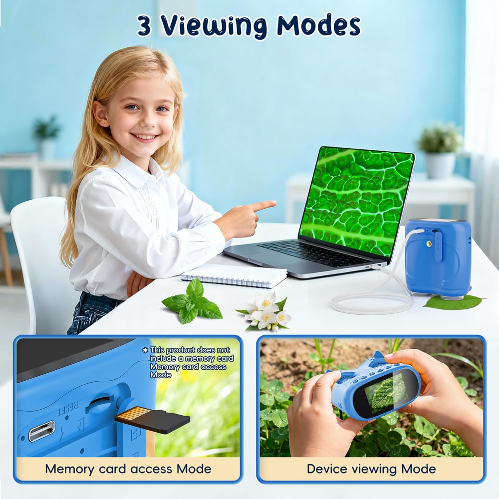 2-in-1 Kids Microscope Telescope, Temodu 2.0" 1000X Digital Microscope for Kids, HD Portable Education Telescope for Kids Birthday Festival Gift, Science Fun Toys for Children Age 4-12 (Blue)