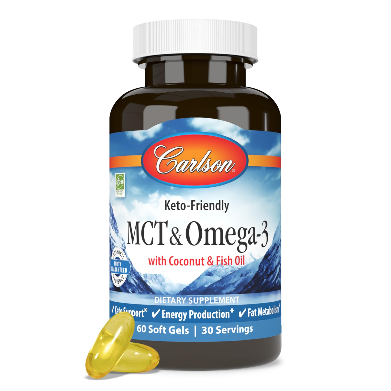 Carlson MCT & Omega-3, Keto-Friendly, Coconut Oil, 60 Softgels