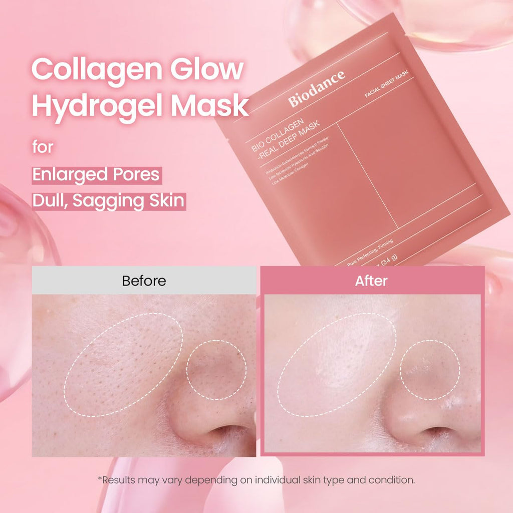BIODANCE 24/7 Collagen Glow Set: Collagen Peptide Jelly Serum Mist (1.69 fl.oz) & Bio-Collagen Real Deep Mask (4 Sheets), Sprayable Hydrogel & Overnight Hydrating Face Mask for Firming & Plumping
