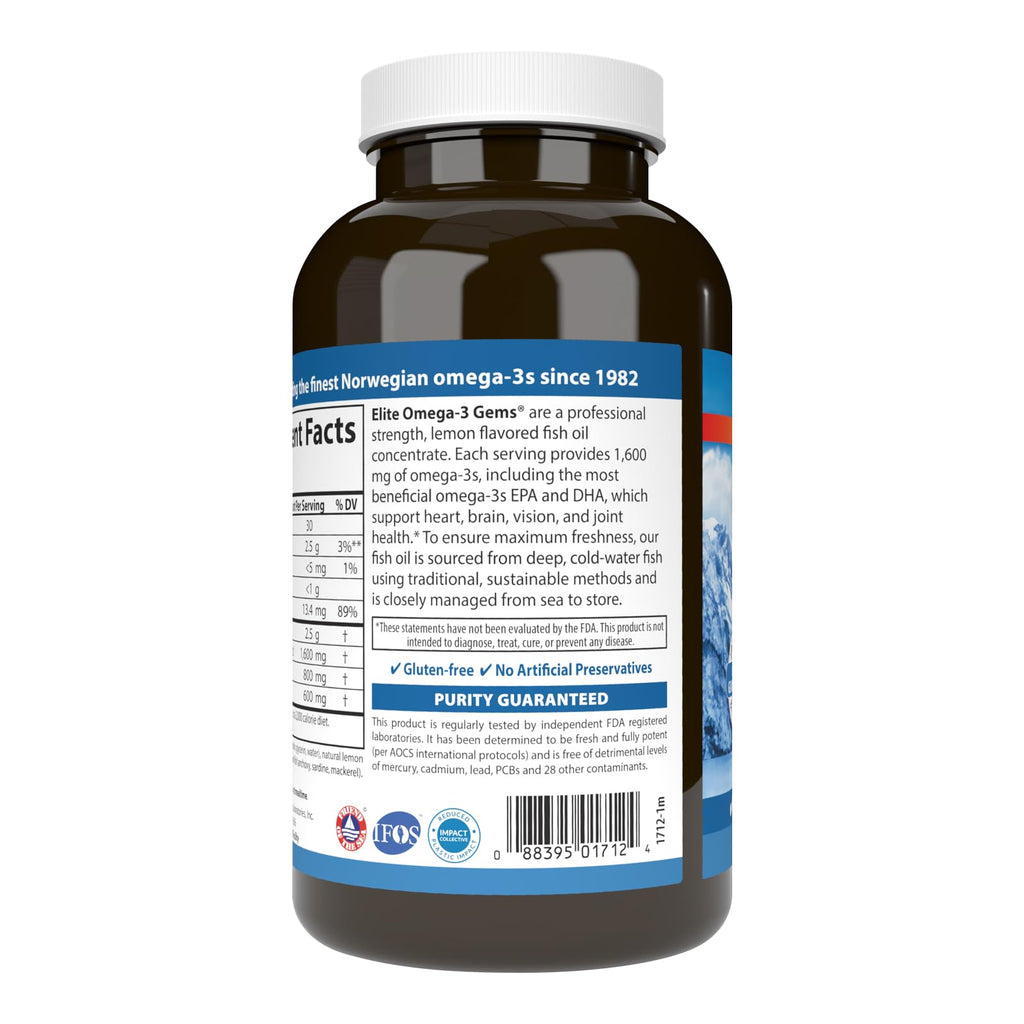 Carlson Elite Omega-3 Gems, 1600 mg, from Norway, Lemon, 180 Softgels