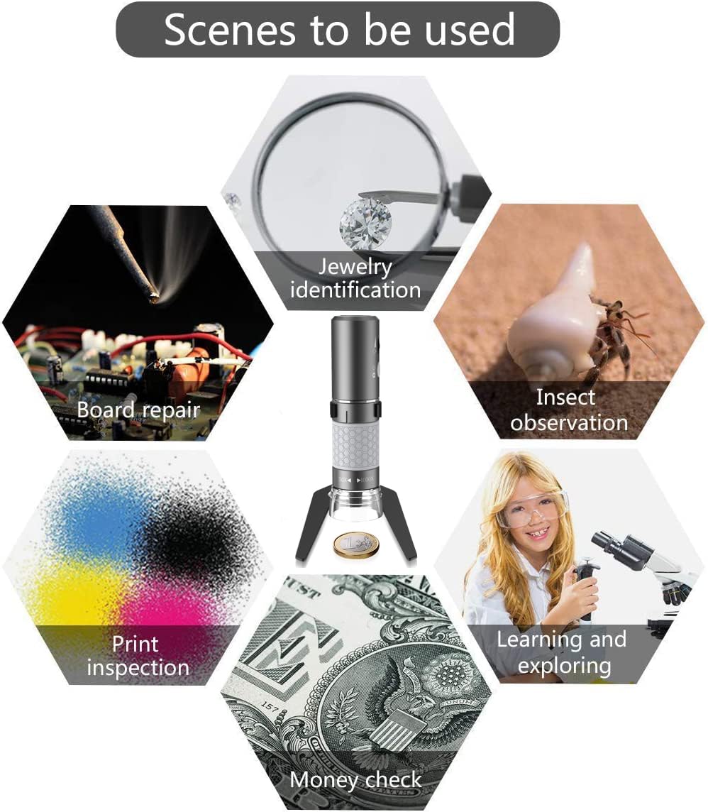 Jiusion 4K 50-1000x WiFi USB Digital Handheld Microscope with Metal Stand
