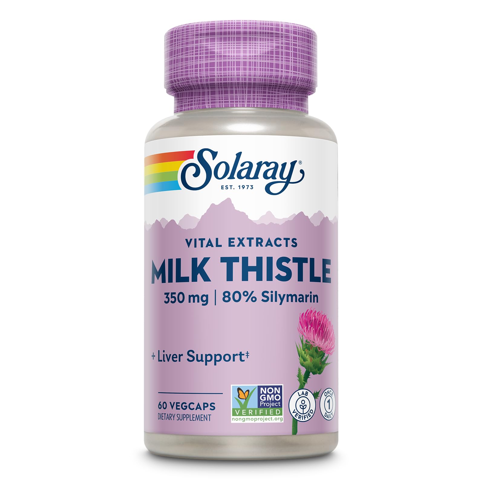 SOLARAY Milk Thistle Seed Extract 350 mg Guaranteed to Contain 80% Silymarin, Traditional Liver Support, Vegan & Lab Verified for Quality, 60 Servings, 60 VegCaps