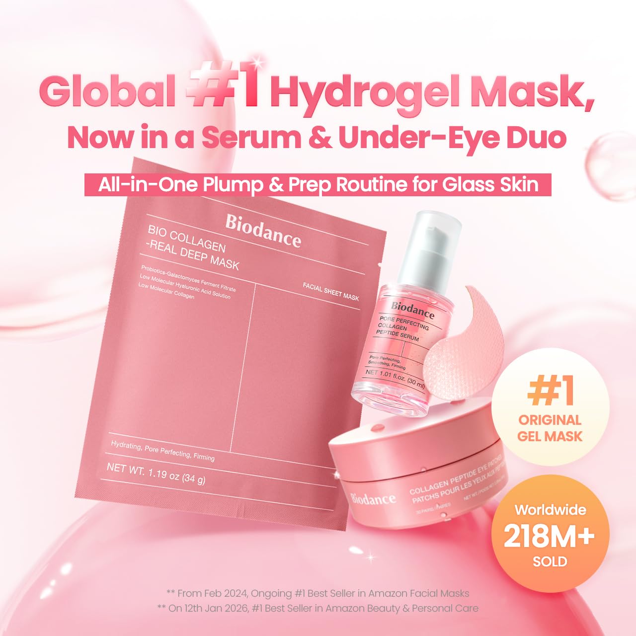 BIODANCE Collagen Boosting Set: Collagen Peptide Serum & Eye Patches, Plumping, Anti Wrinkle Set, Quick Morning Routine for Puffy Eyes, Smile Lines, Glass Skin Base, Skin Care Gift Set
