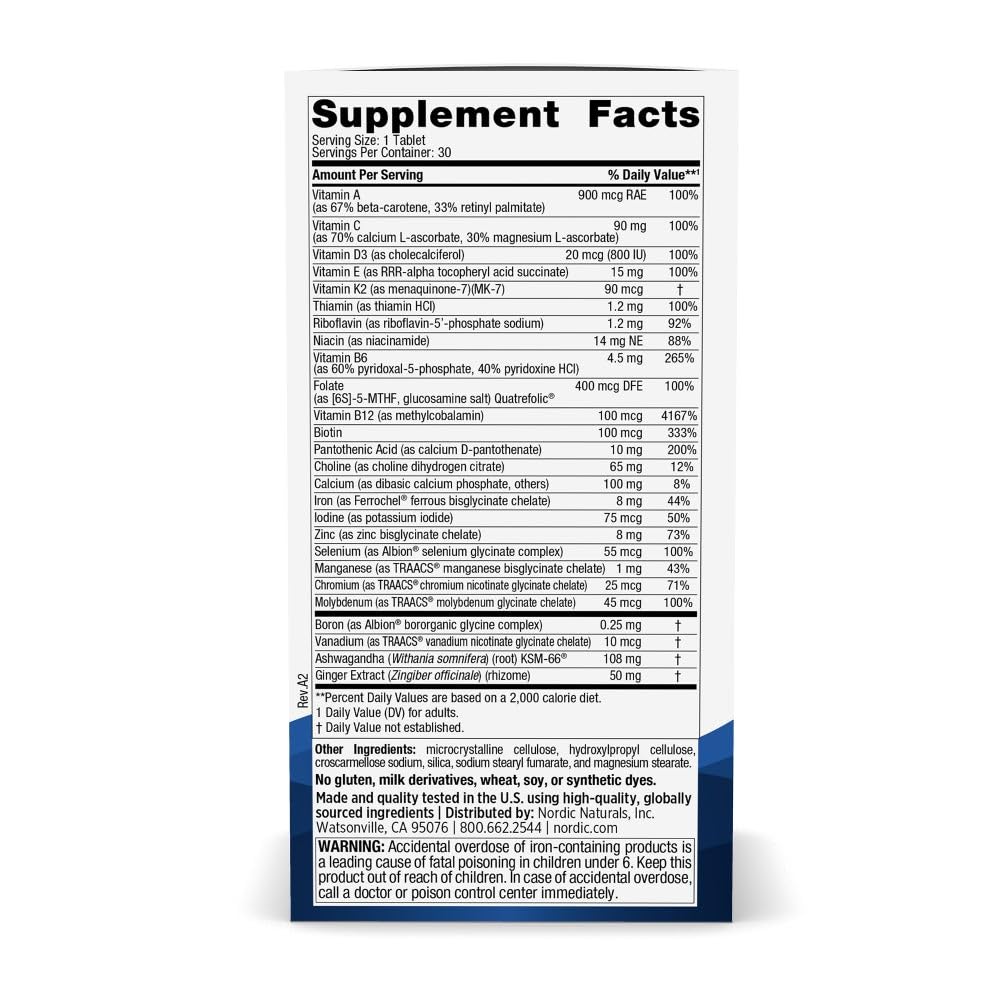 Nordic Naturals Women’s Multivitamin One Daily - Skin, Hair, Energy, & Bone Support - Immunity Supplement - 20 Essential Nutrients - 30 Tablets - 30 Servings