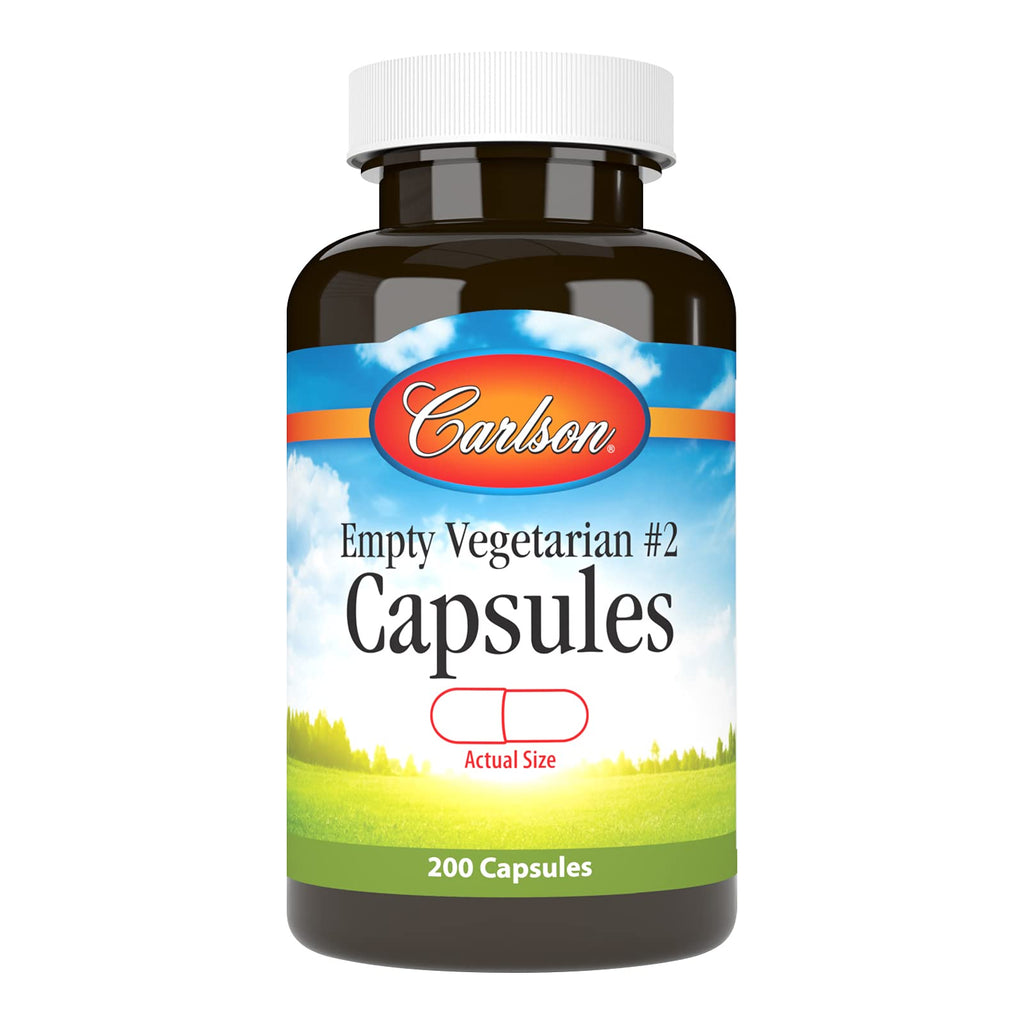 Carlson - Empty Vegetarian #2 Small Capsules, Easy to Separate & Fill, with Screw Cap Bottle, 200 Capsules