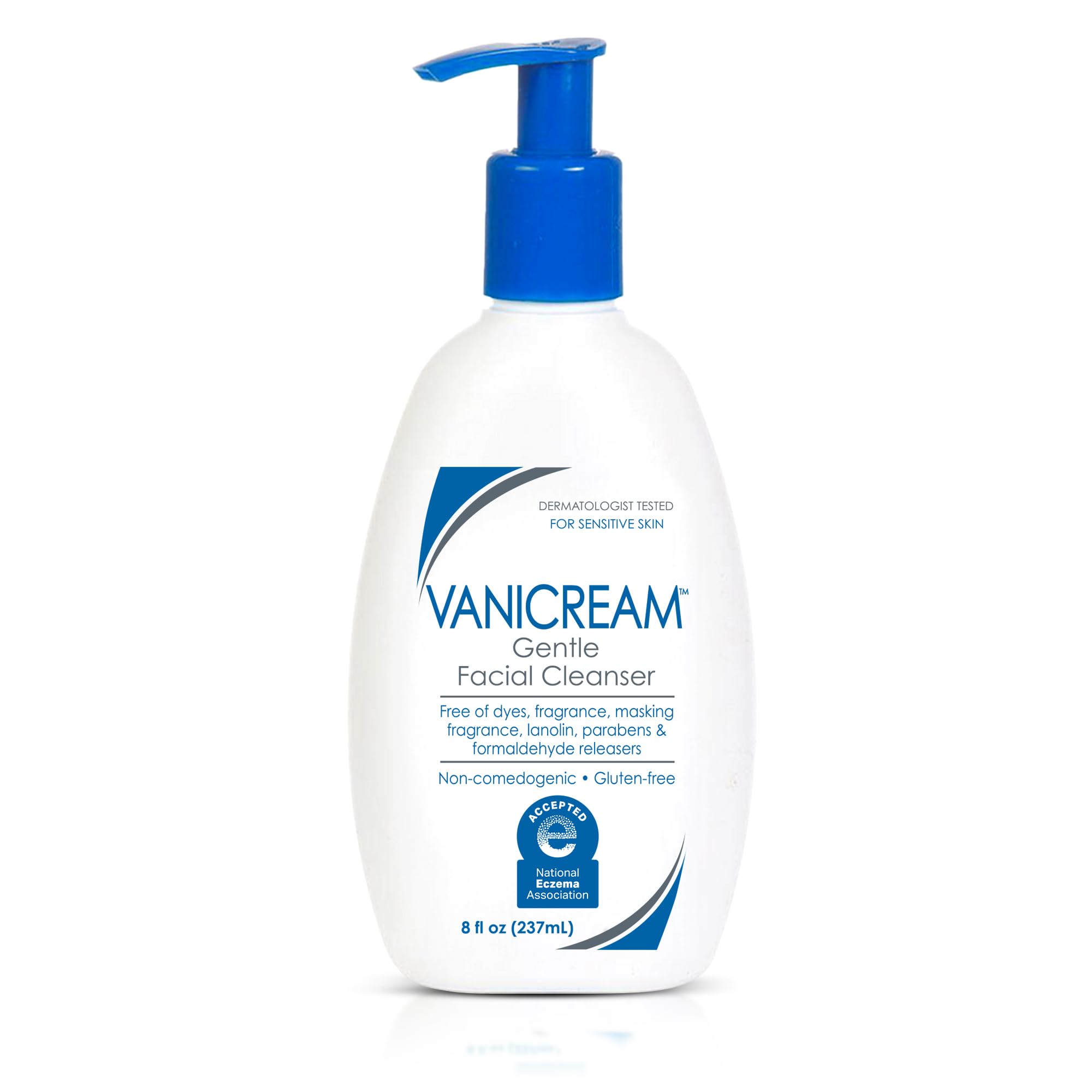 Vanicream Gentle Facial Cleaner with Pump Dispenser, 8 Fl Oz, Formulated without Common Irritants for Sensitive Skin, Removes Makeup, Dirt & Excess Oils, Non-Comedogenic, pH-Balanced Face Wash