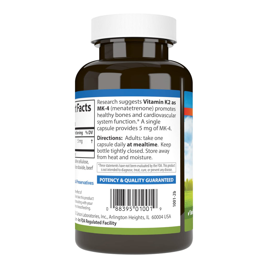 Carlson Vitamin K2 MK-4 (Menatetrenone), 5 mg, Bone Support, 180 Capsules
